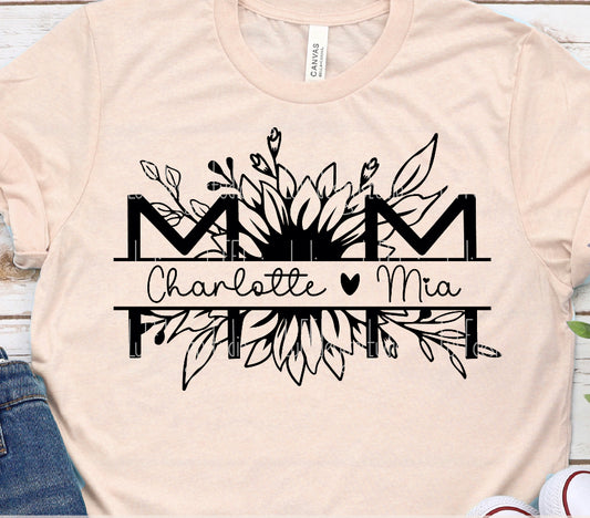 Mom Floral with names Custom Graphic T-Shirt