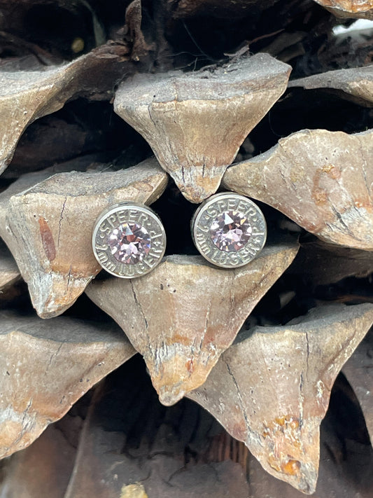 9MM Bullet Earrings with Light Amethyst Swarovski Crystals (June)