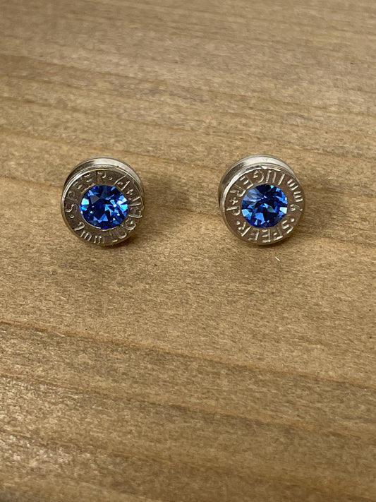 9MM Bullet Earrings with Sapphire Swarovski Crystals (September)