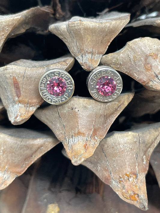 9MM Bullet Earrings with Rose Swarovski Crystals (October)