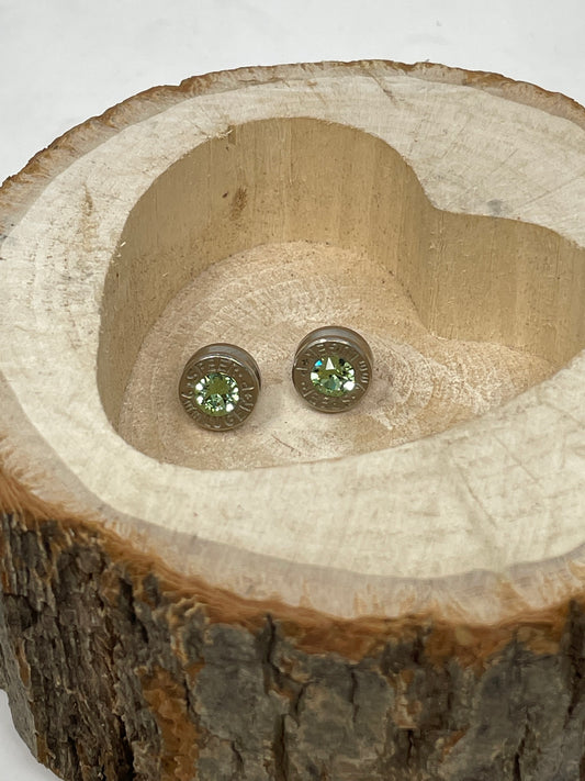 9MM Bullet Earrings with Peridot Swarovski Crystals (August)