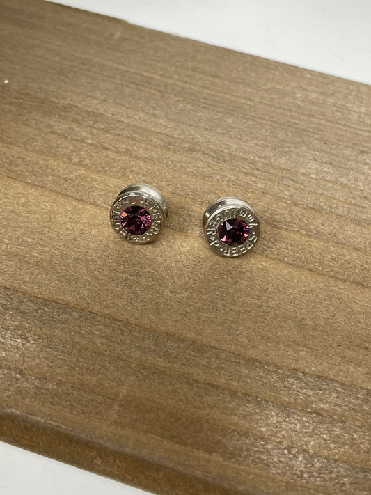 9MM Bullet Earrings with Amethyst Swarovski Crystals (February)
