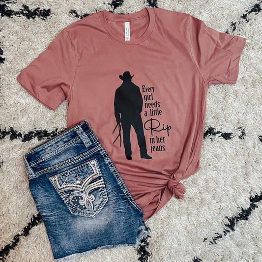 Every Girl Needs a Rip in Her Jeans Yellowstone Graphic Tee